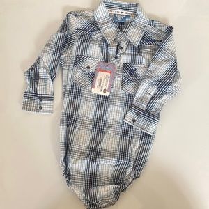 Infant Boy's Cowboy Hardware Forge Navy/White Long Sleeve Plaid Romper